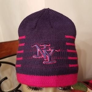 NY blue with red stripe men's knit hat